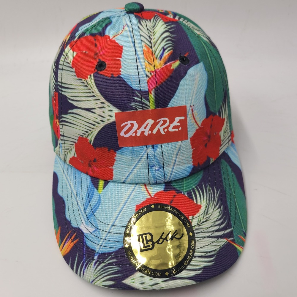 DARE Hat Strapback (Fits Small) Blue Red Floral All Over Print Tropical Skate